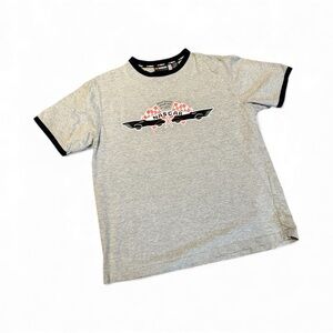 Vintage NASCAR Ringer T-Shirt Gray Black Trim Racing Tee 90s Y2K Moto Grunge